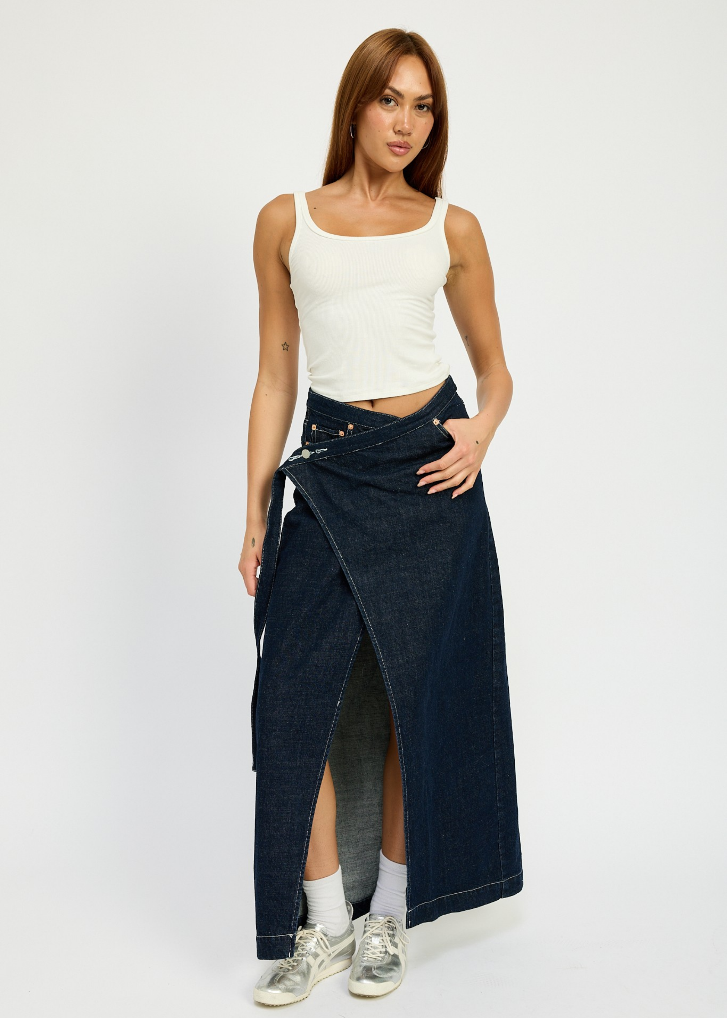 WRAPPED MAXI DENIM SKIRT