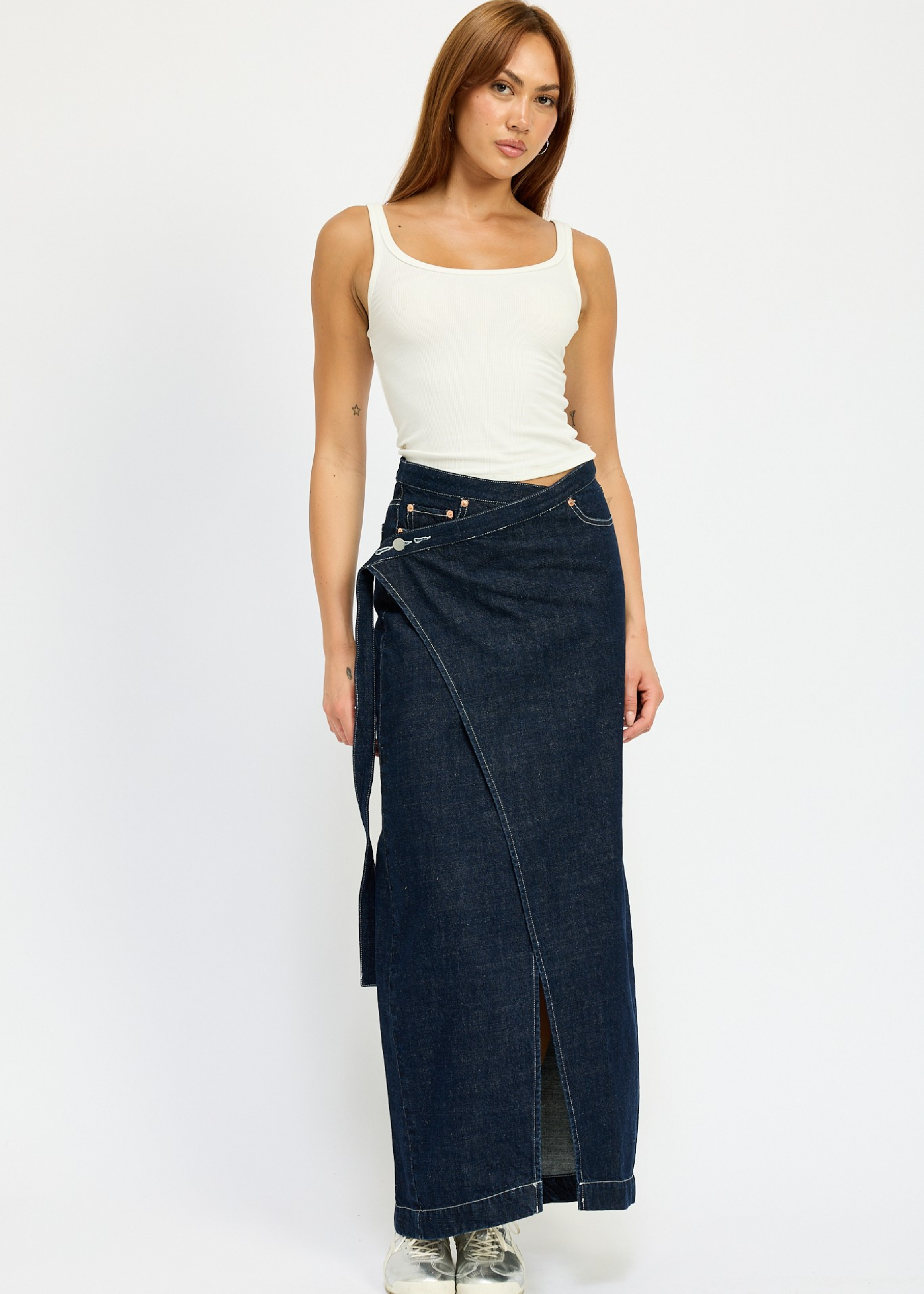 WRAPPED MAXI DENIM SKIRT