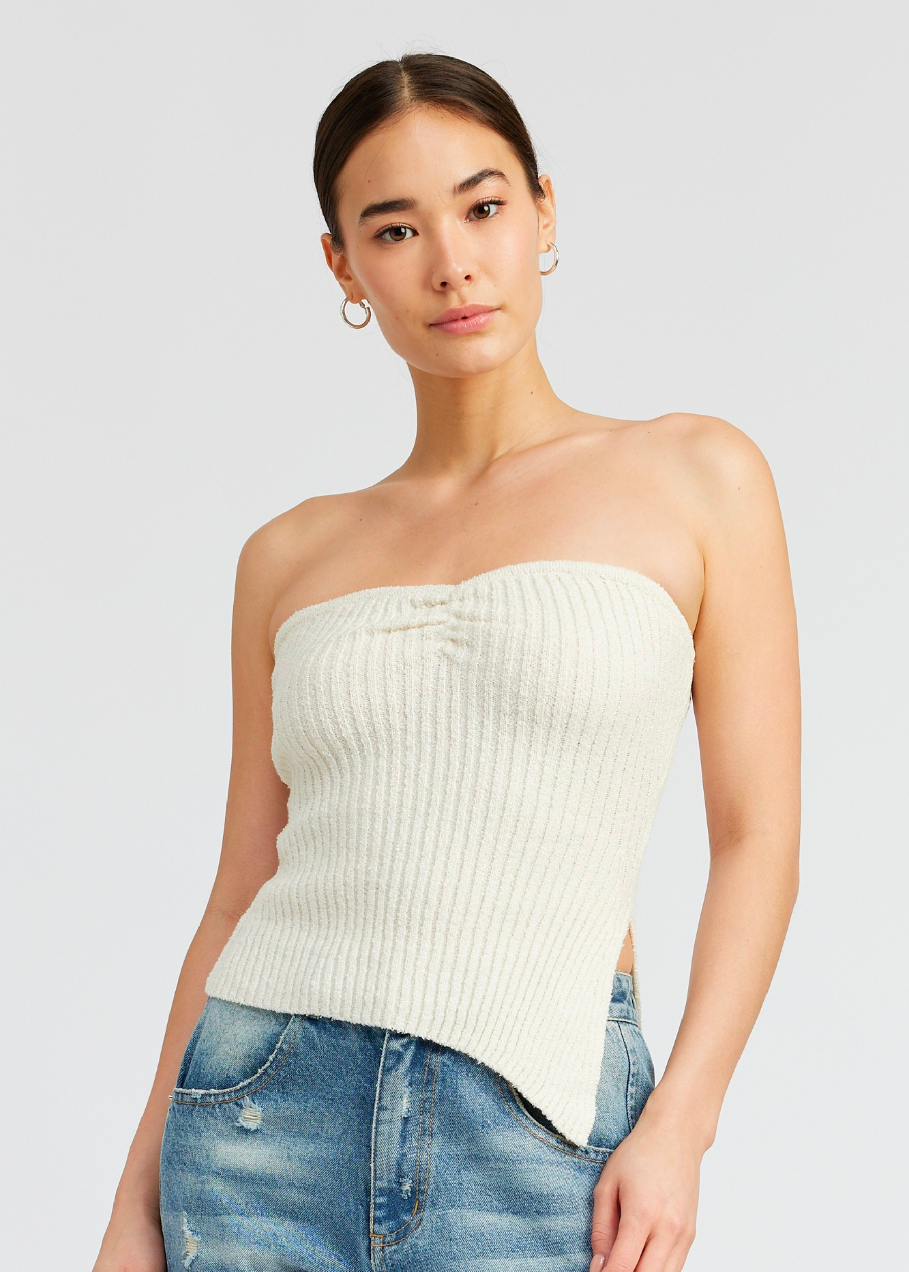 ASYMMETRICAL RUCHED TUBE TOP
