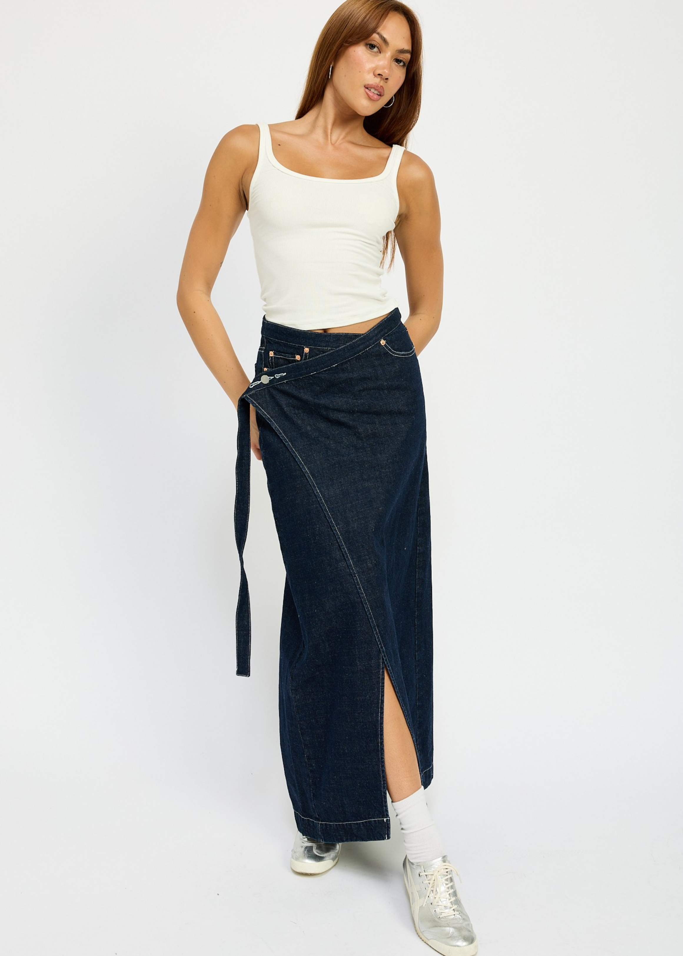 WRAPPED MAXI DENIM SKIRT