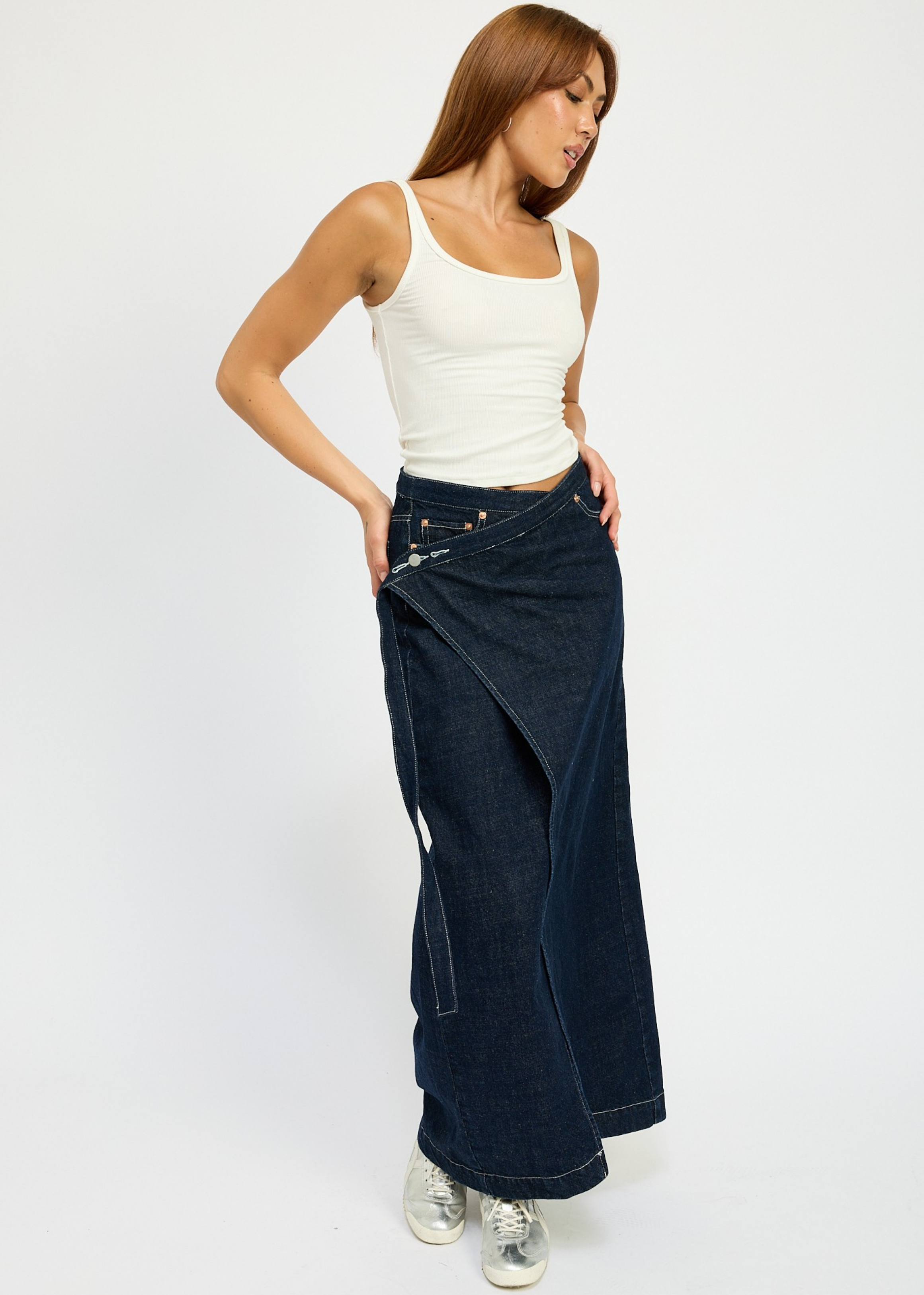 WRAPPED MAXI DENIM SKIRT