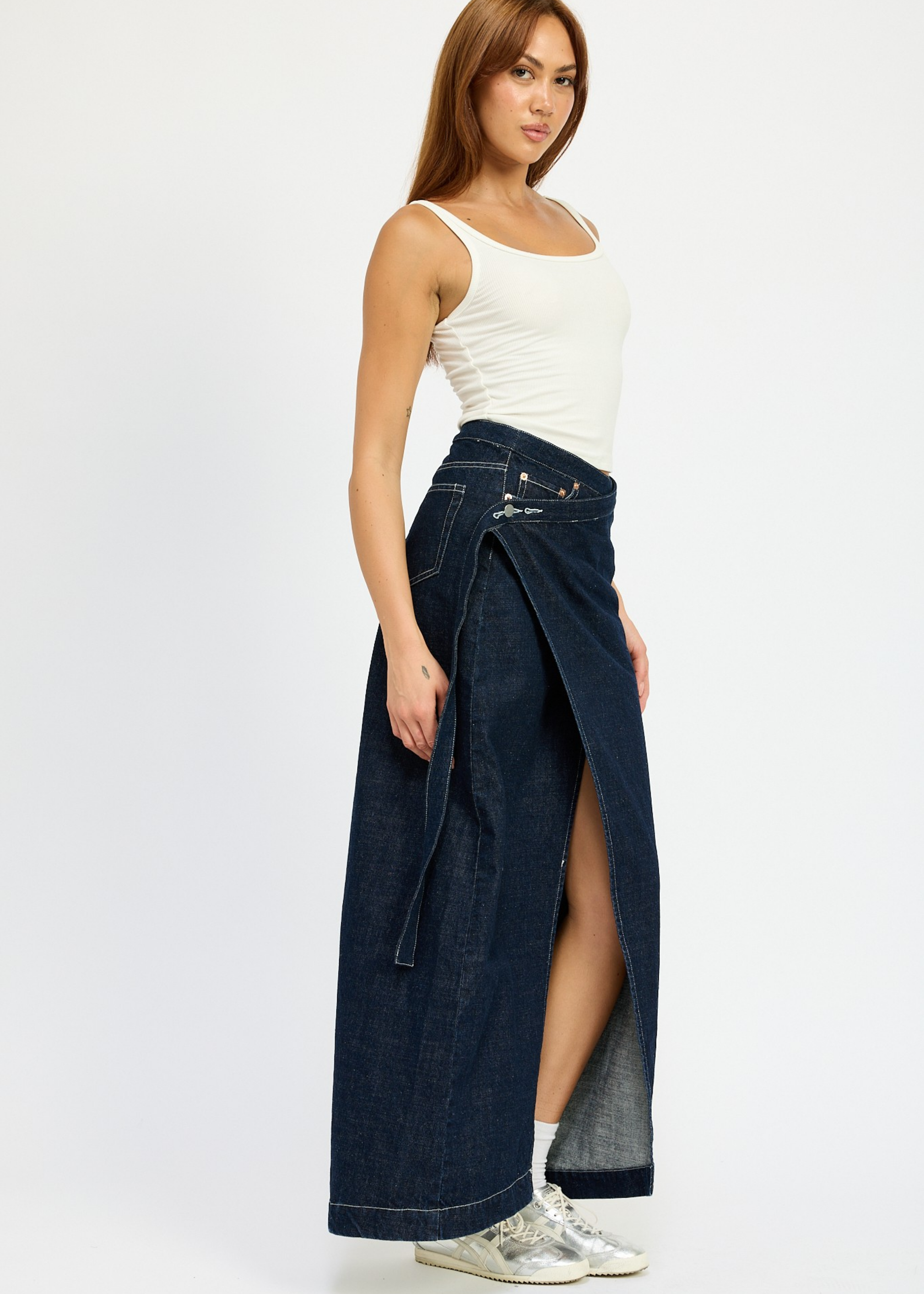 WRAPPED MAXI DENIM SKIRT