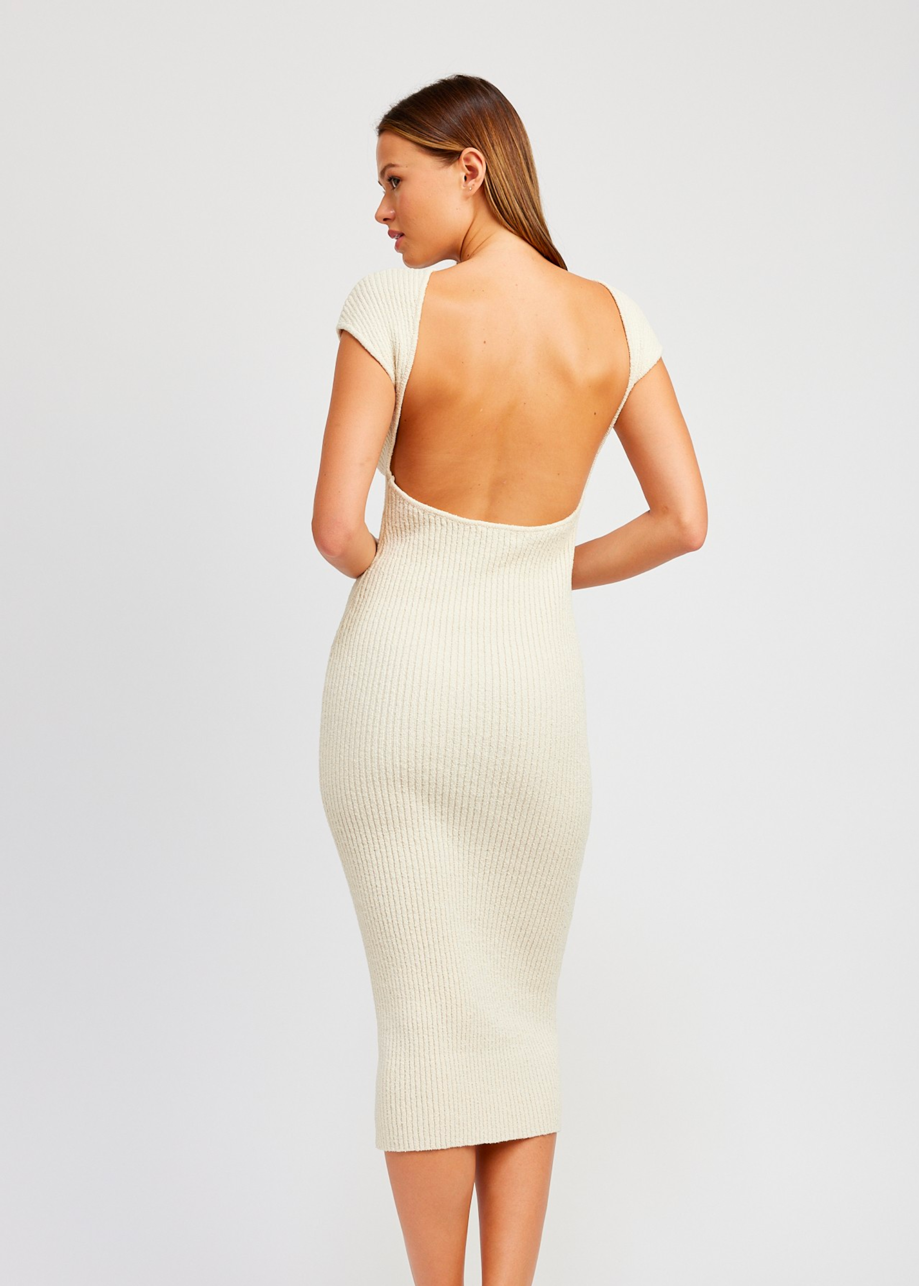 CAP SLEEVE BODYCON DRESS WITH OPEN BACK