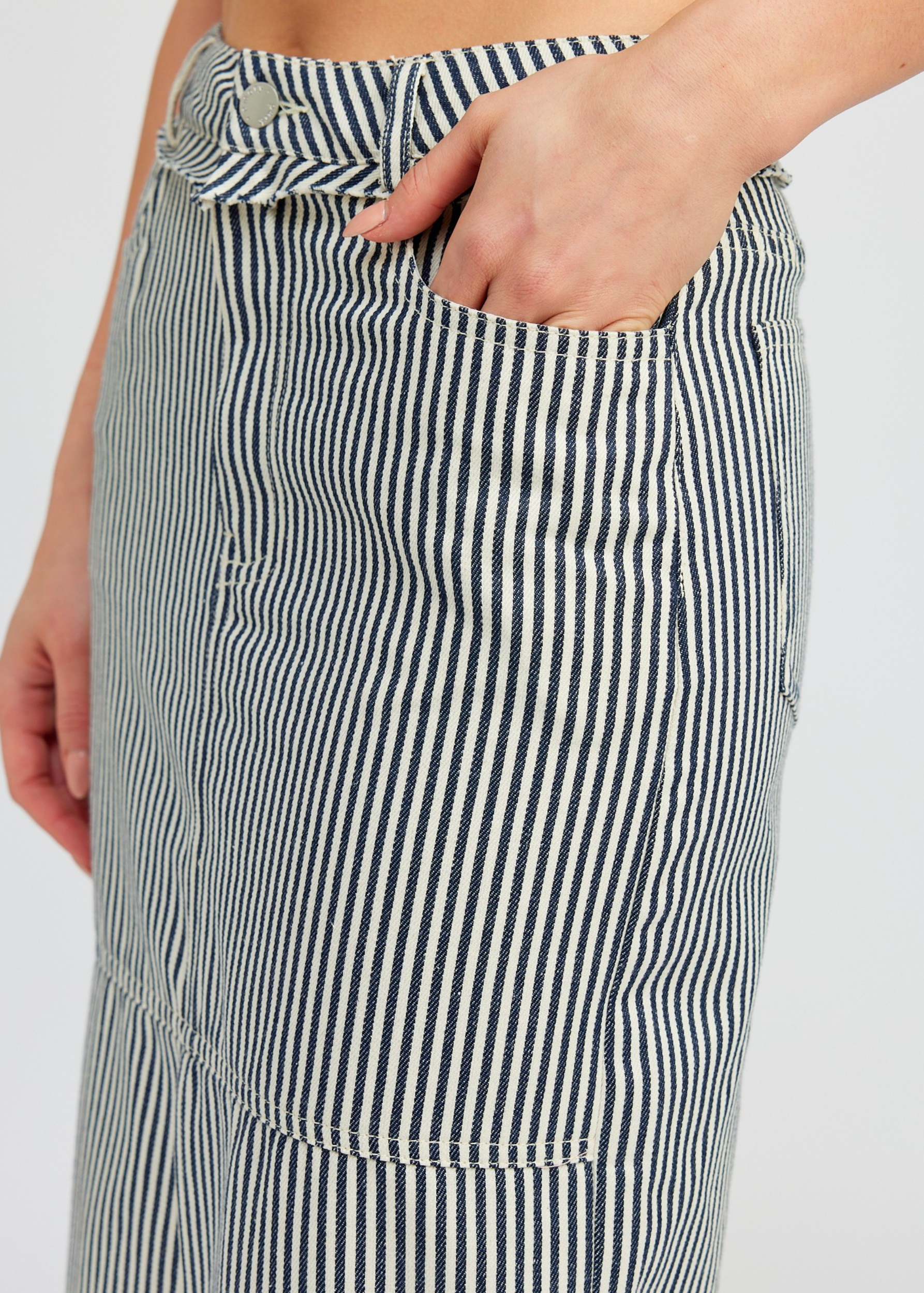 STRIPED TWILL MAXI SKIRT WITH SLIT