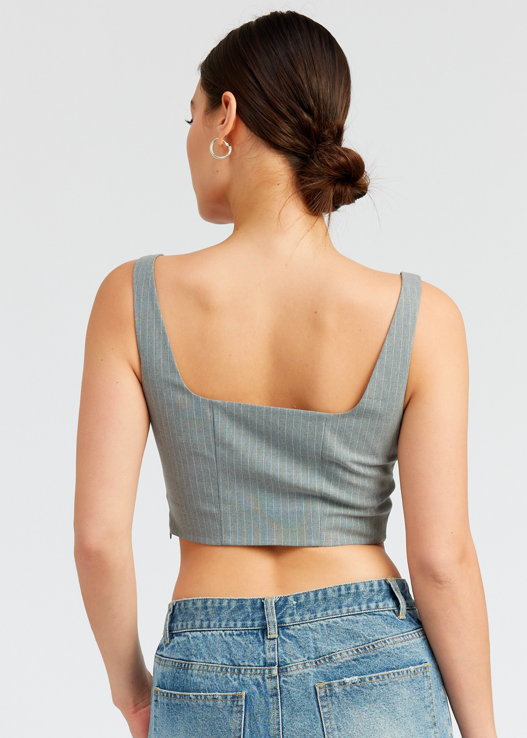 Square Neck Top With Lace Up Front