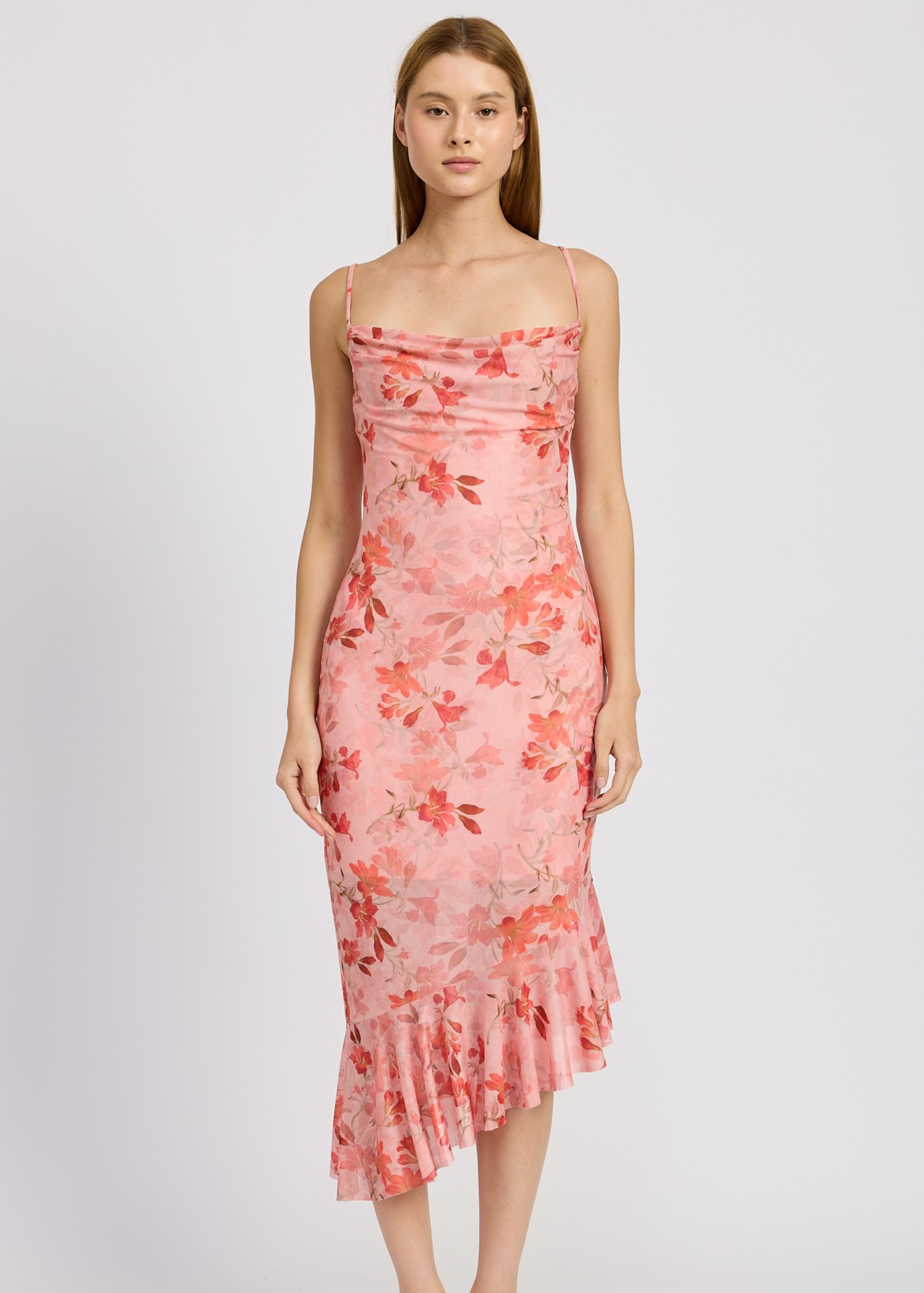 Floral Asymmetrical Dress With Ruffle Detail