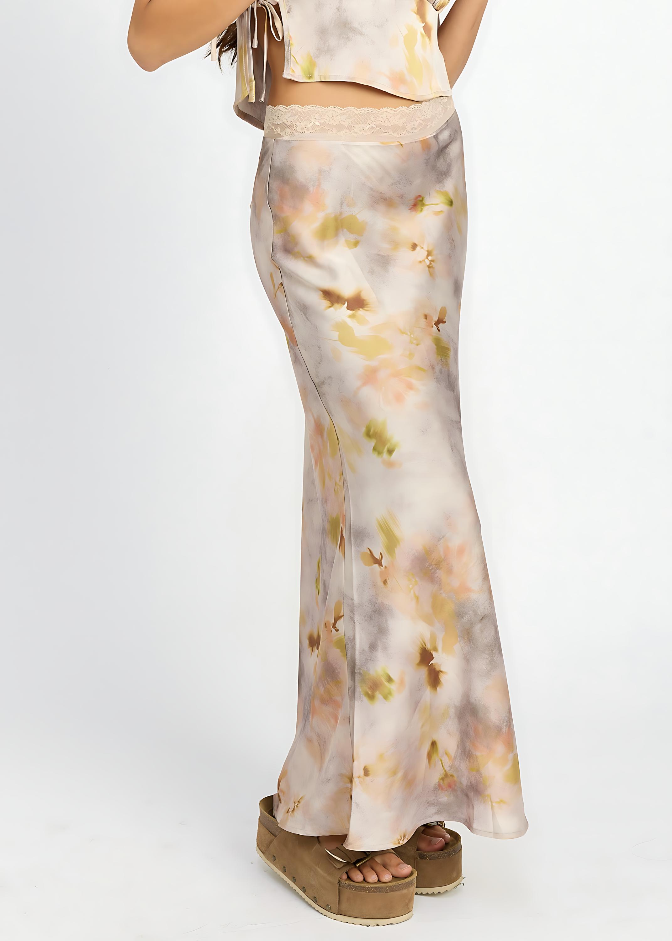 Floral Printed Satin Maxi Skirt