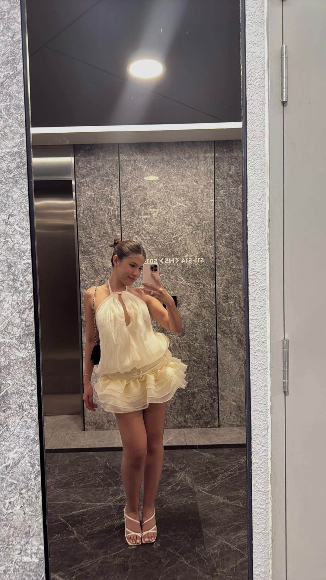Pearl Ruffle Halter Mini Dress