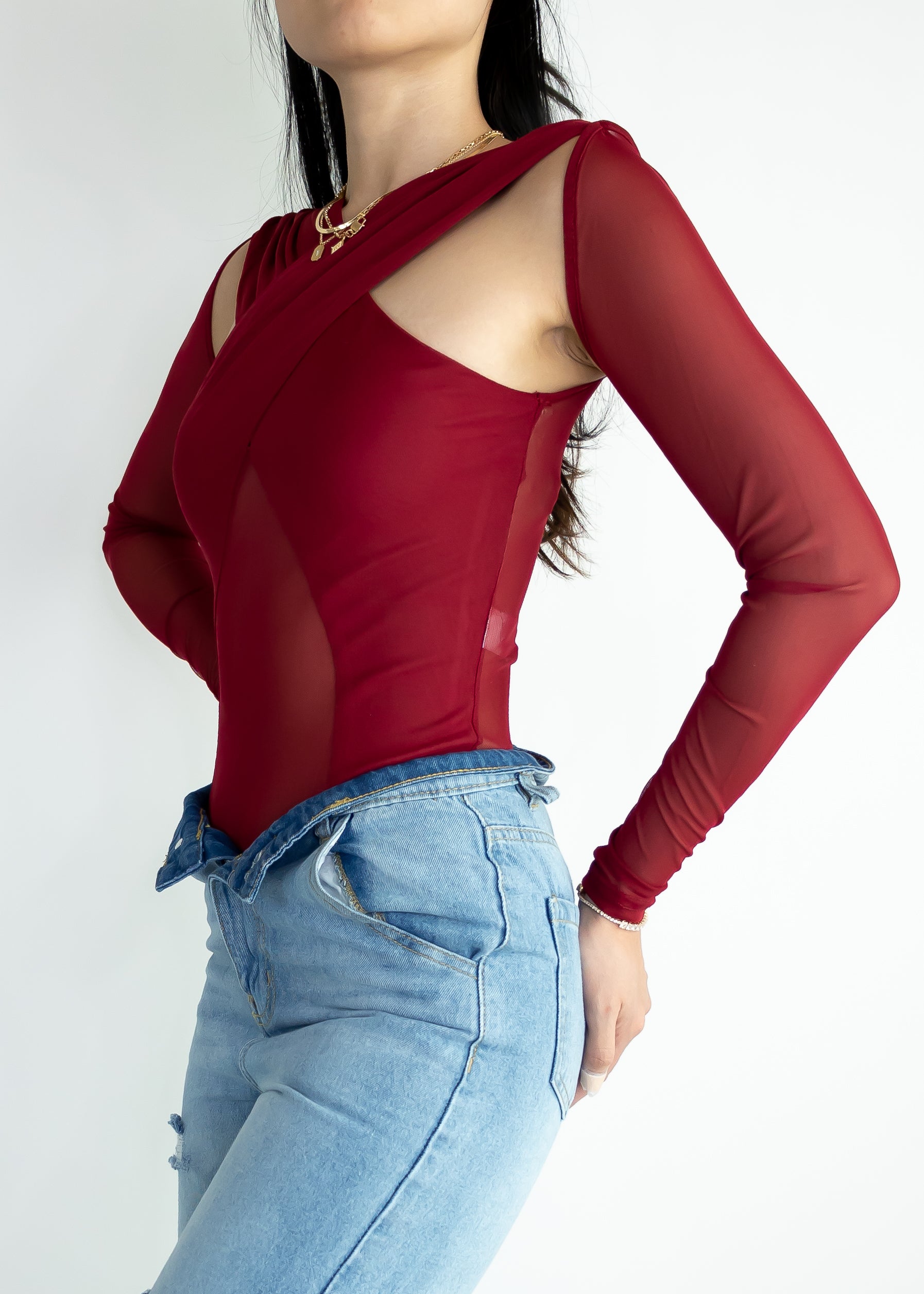 Long-sleeve bodysuit for cocktails and parties