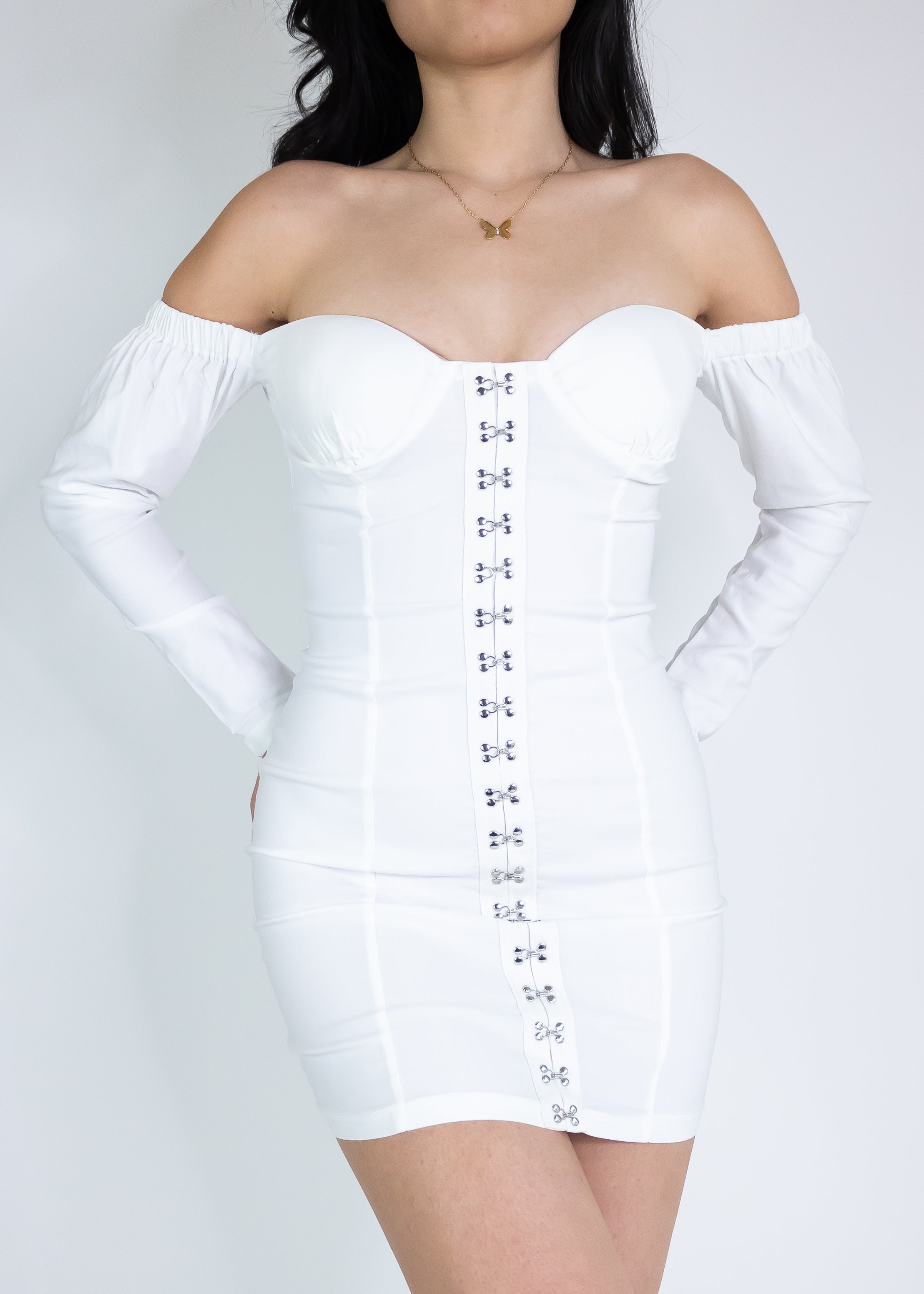 Long sleeves off shoulder cup padded corset dress