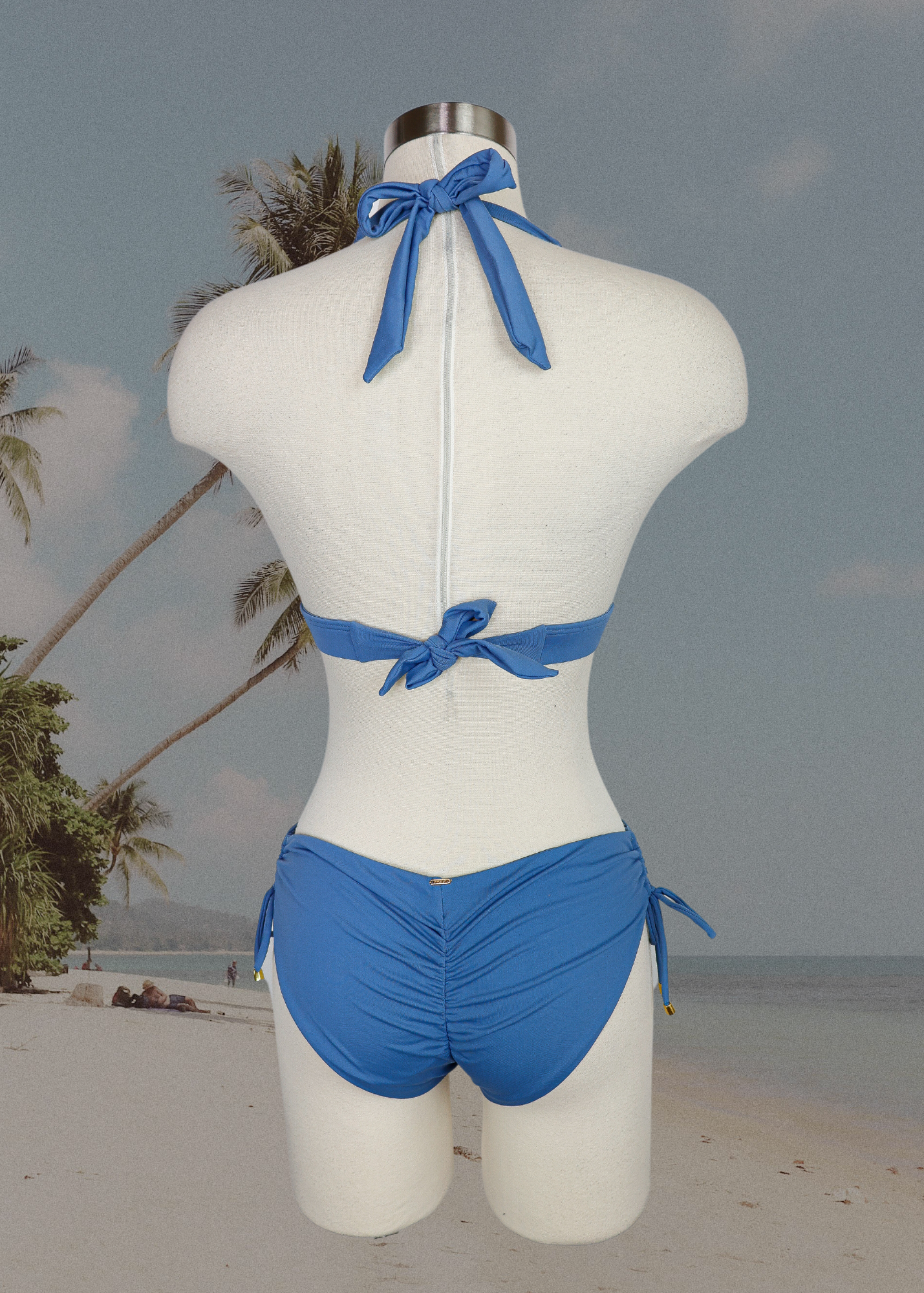 Solid Halter Bikini Set With Ruching Side Bottom
