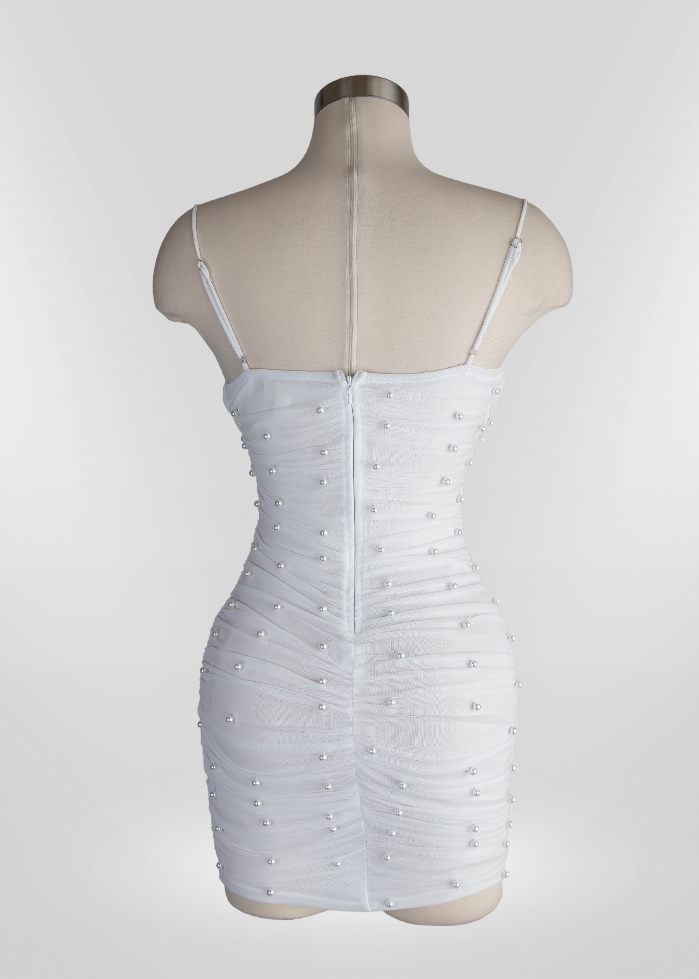 Emilia Pearl Mesh Ruched Sleeveless Bodycon Mini Dress