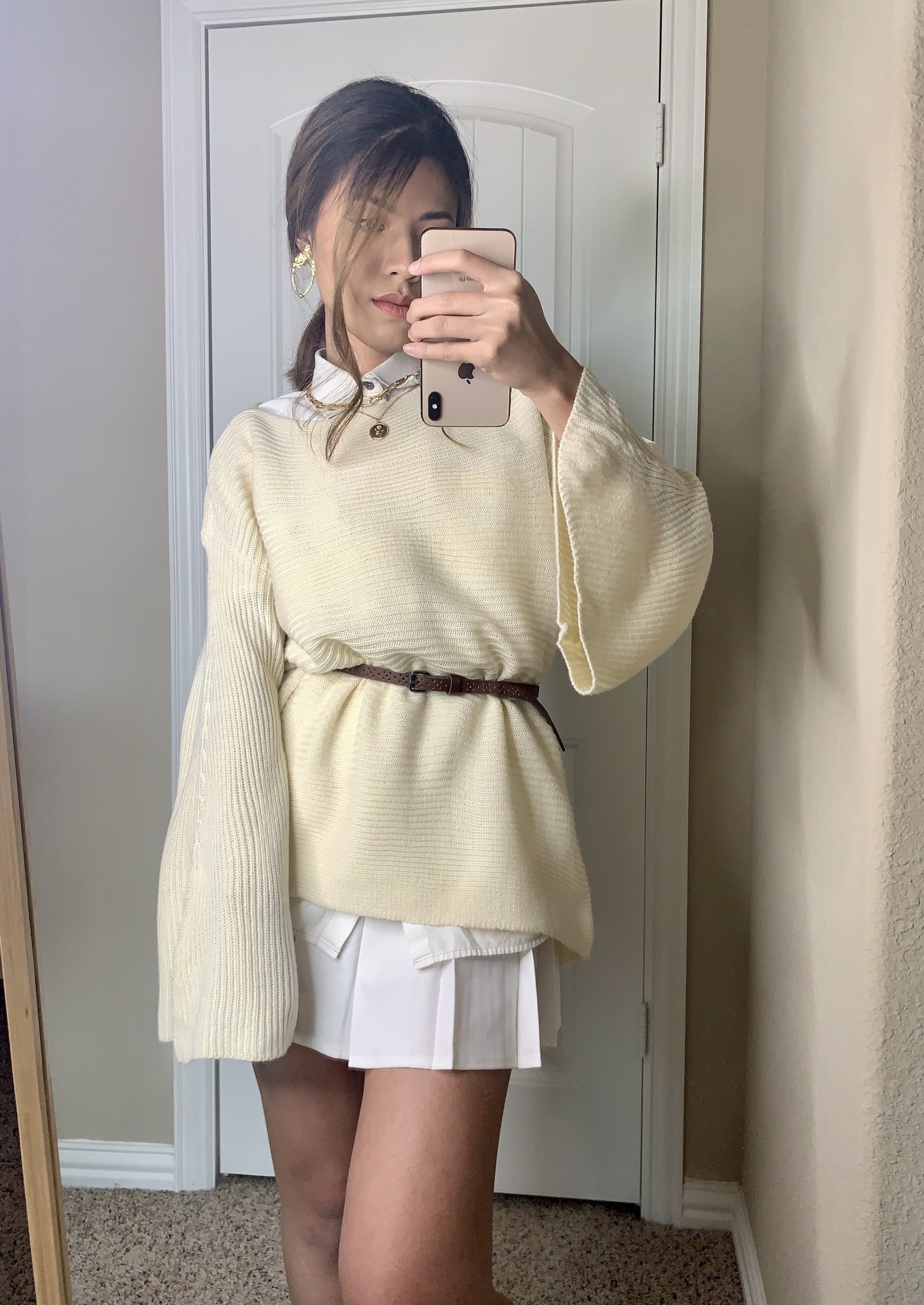 White Bell Sleeve Sweater - MYPHEME