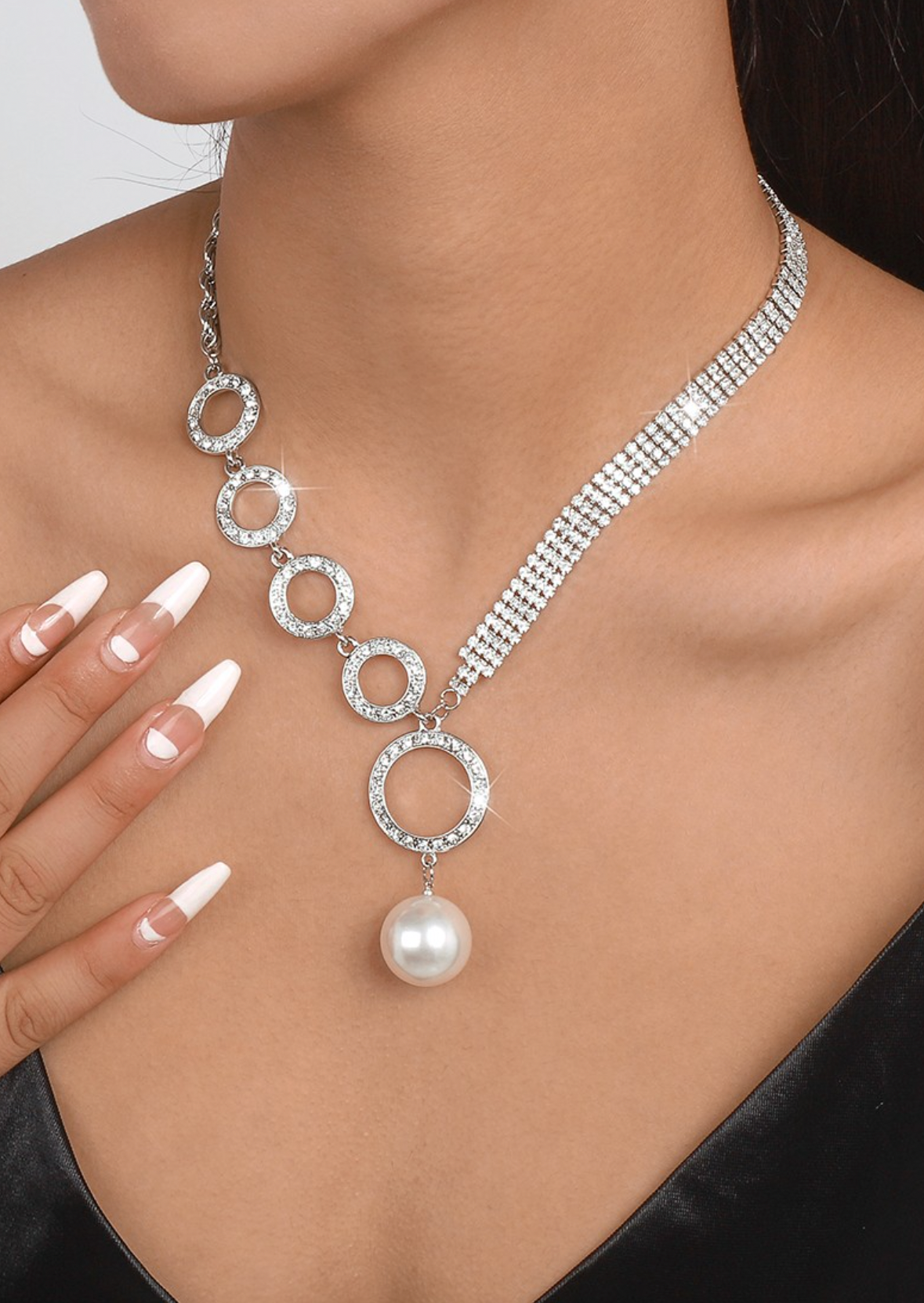 Sexy Large Pearl Pendant Crystal Chain Necklace