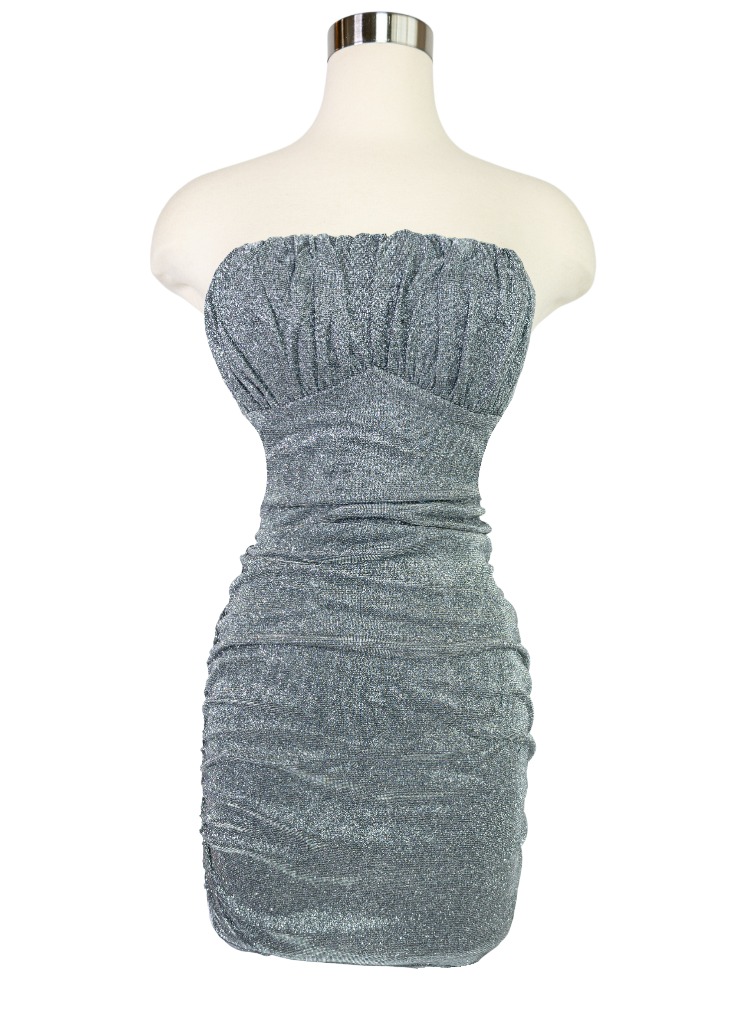 Glitter sleeveless ruched mini dress for cocktail and party