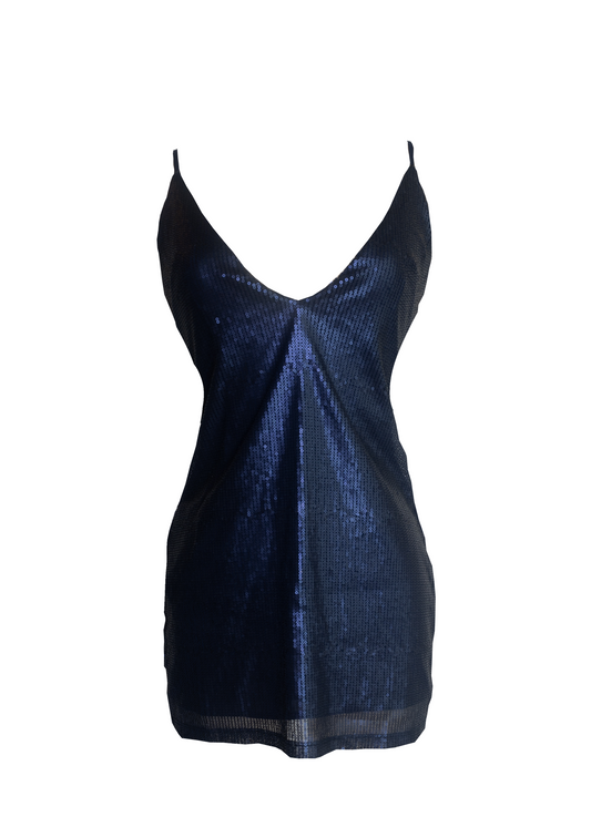 V-line sequence dark blue mini dress