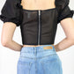 Corset style top with puff sleeve