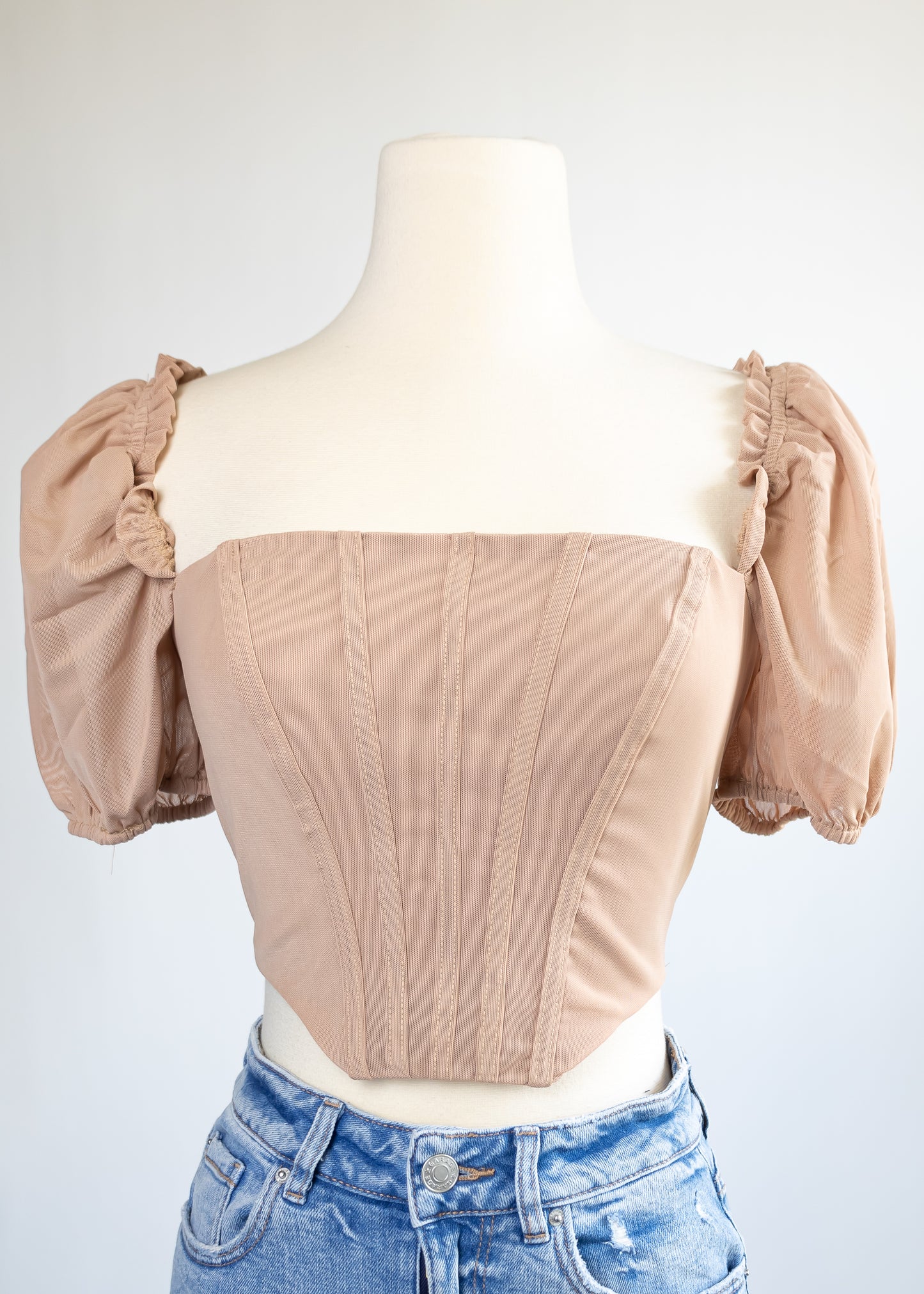 Corset style top with puff sleeve