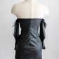 Off-shoulder feather trim PU leather bodycon dress