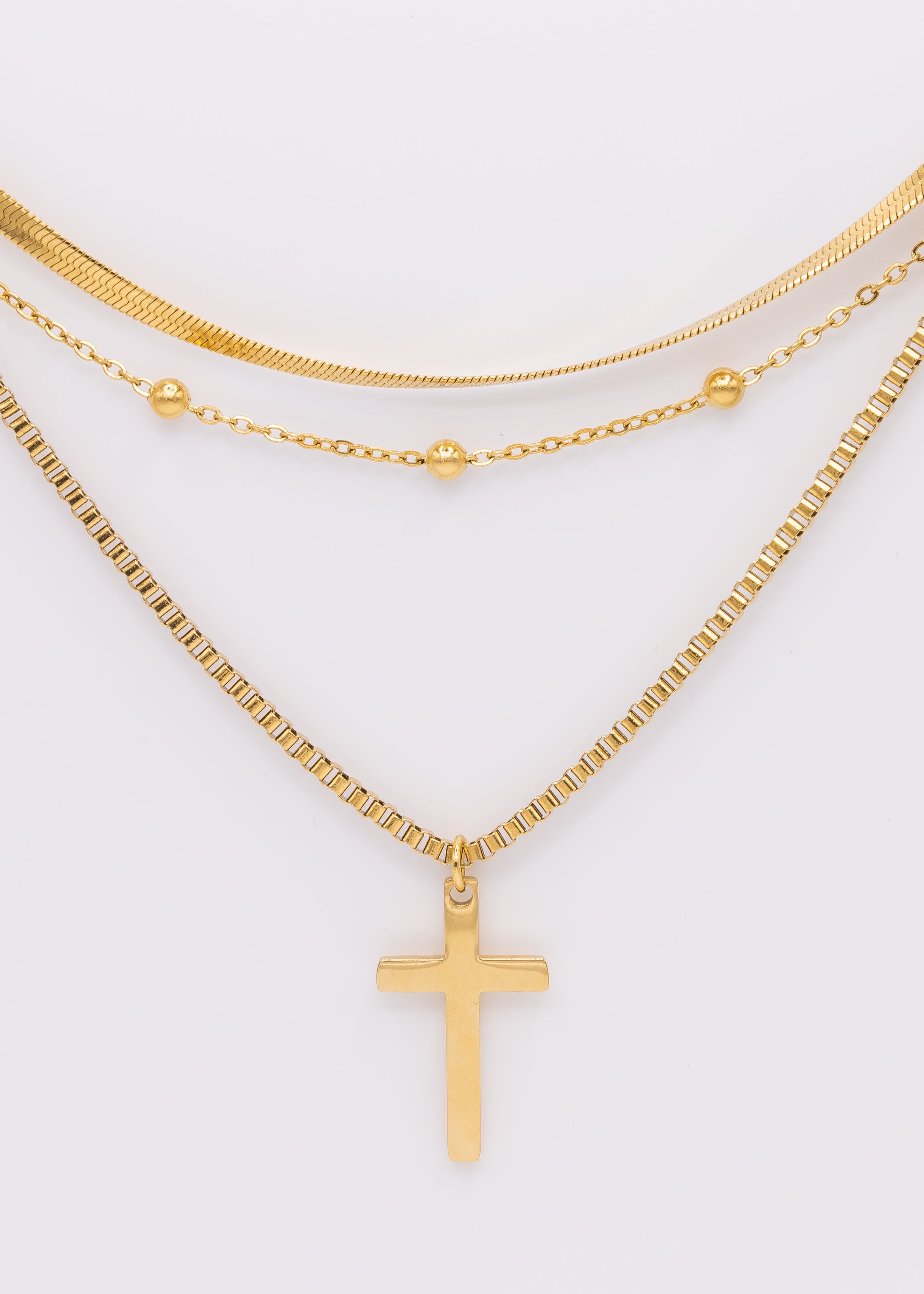 Stainless steel gold chain with cross Outlet