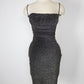 Spaghetti strap ruched bust open back glitter metallic dress