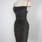 Spaghetti strap ruched bust open back glitter metallic dress